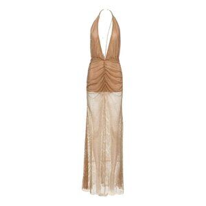 ALAMOUR The Label Zahara Mesh Gown in Gold Glitter
